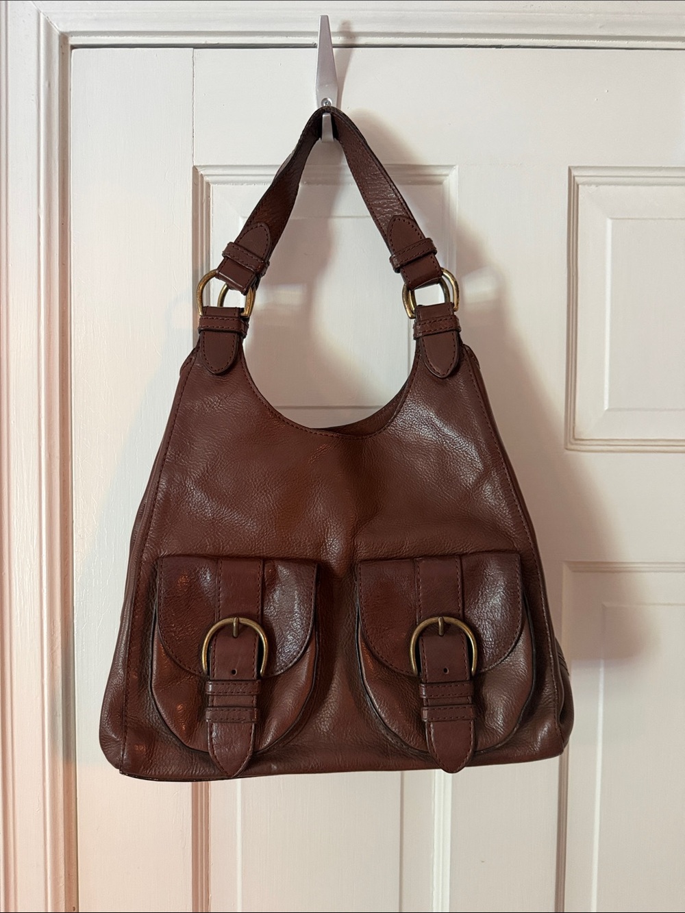 Banana Republic 100% Leather Brown Hobo Shoulder Bag Y2K Buckle Pockets